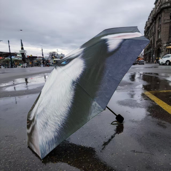 Umbrelă de soare cu logo personalizat - trei secțiuni, 8 brațe, pânză Impact, acoperire argintie, ramă din oțel