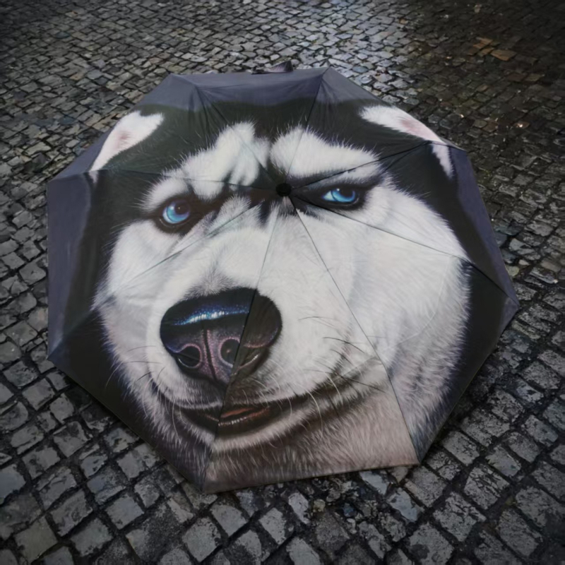 Umbrelă de soare cu logo personalizat - trei secțiuni, 8 brațe, pânză Impact, acoperire argintie, ramă din oțel