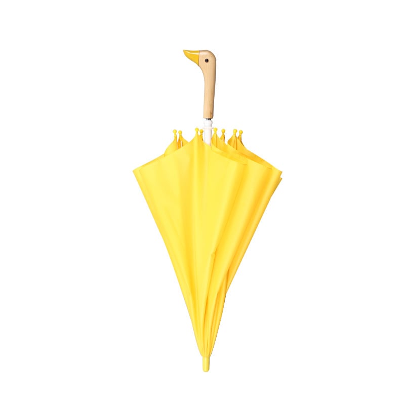 Детски чадър с дълга дръжка, карикатурен дизайн, дървена дръжка във форма на пате, 8 ребра от стъкловлакна, плат 210T