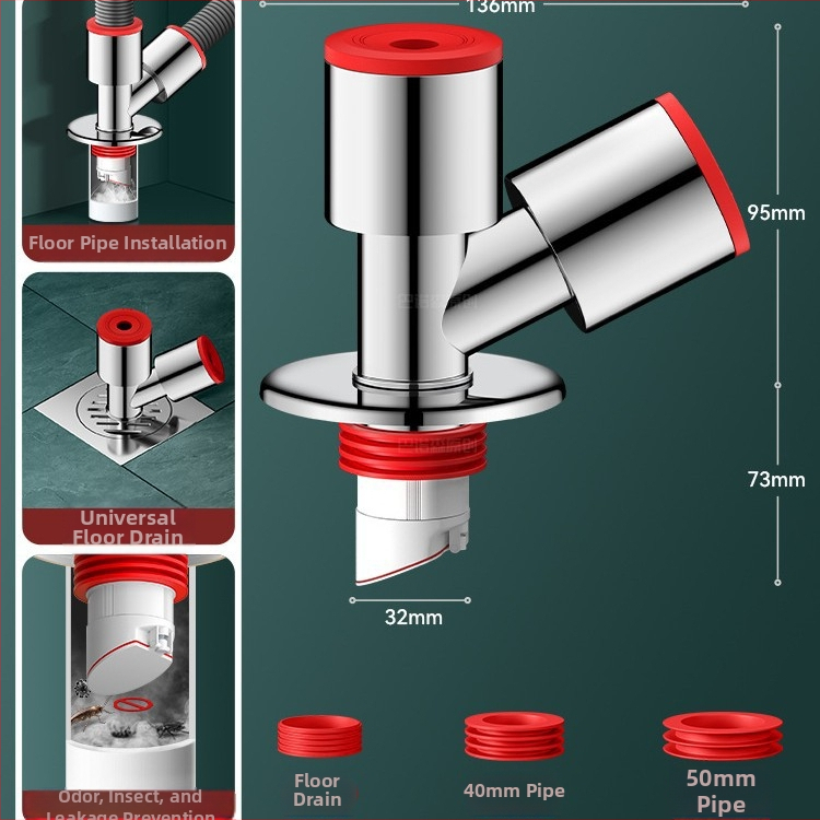 Diverter de drenaj cu trei căi pentru balcon: pentru mașina de spălat și chiuvetă, ABS, anti-umplere, conductă 2-in-1