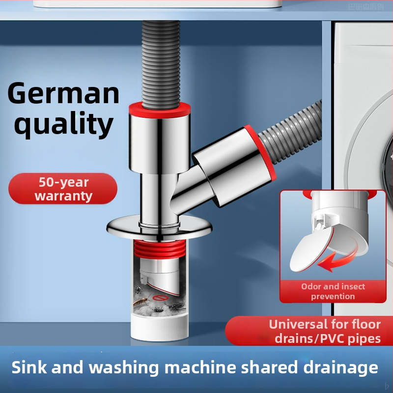 Diverter de drenaj cu trei căi pentru balcon: pentru mașina de spălat și chiuvetă, ABS, anti-umplere, conductă 2-in-1