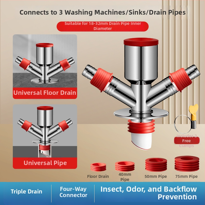 Diverter de drenaj cu trei căi pentru balcon: pentru mașina de spălat și chiuvetă, ABS, anti-umplere, conductă 2-in-1