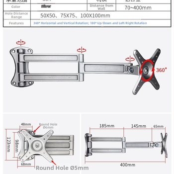 Univerzálny televízny držiak z hliníkovej zliatiny s nastaviteľným uhlom a teleskopickým ramenom