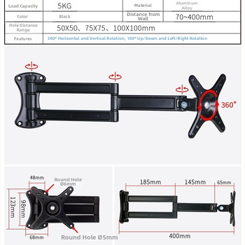Univerzálny televízny držiak z hliníkovej zliatiny s nastaviteľným uhlom a teleskopickým ramenom