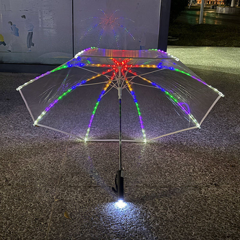 Umbrelă LED luminoasă cu mâner lung - ramă cu 8 spițe, tijă centrală din oțel, acoperire din plastic, imprimare logo personalizată