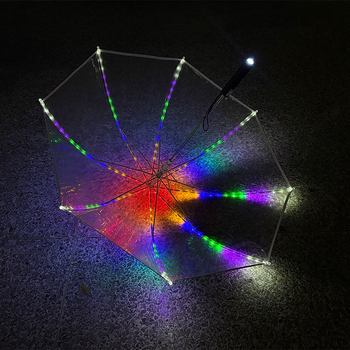 Umbrelă LED luminoasă cu mâner lung - ramă cu 8 spițe, tijă centrală din oțel, acoperire din plastic, imprimare logo personalizată