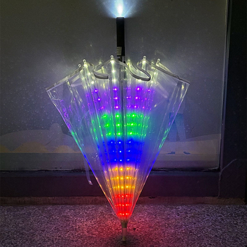 Umbrelă LED luminoasă cu mâner lung - ramă cu 8 spițe, tijă centrală din oțel, acoperire din plastic, imprimare logo personalizată