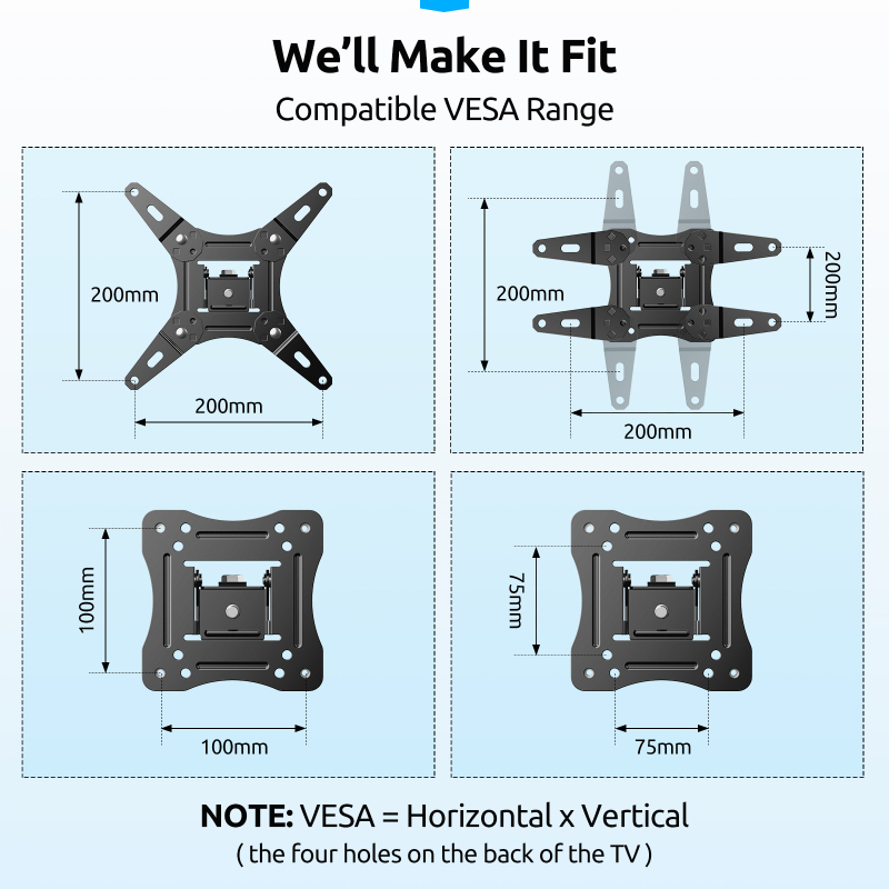 Teleskopски rotirajući zidni nosač za TV, hladno valjani čelik, podržava 1-19 kg