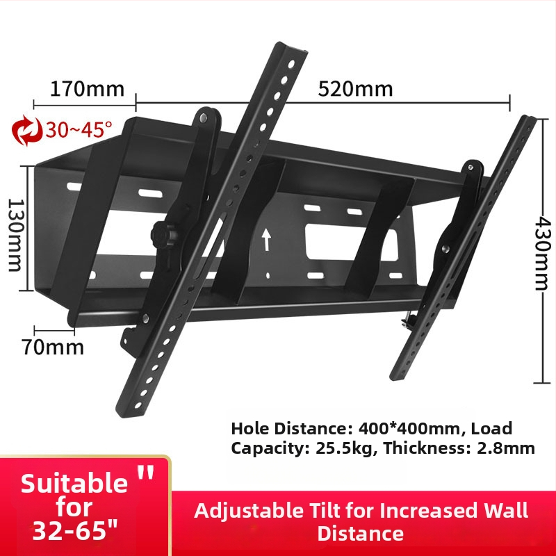 Nástenný držiak na televízor s 45° sklonom, model t400, z ocele za studena valcovanej, hmotnosť 6 kg
