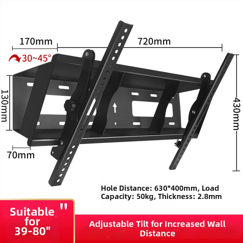 Nástenný držiak na televízor s 45° sklonom, model t400, z ocele za studena valcovanej, hmotnosť 6 kg