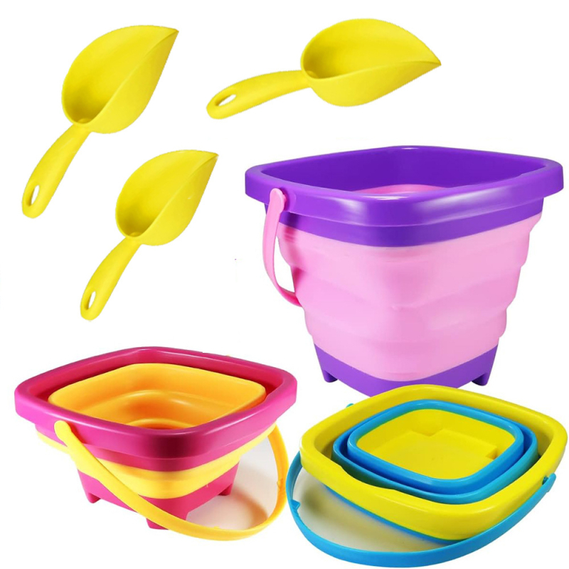 Puha műanyagból készült összecsukható strandvödör játék készlet – PP anyag, hálós zacskóban csomagolva, 4–6 éveseknek, strandon és homokozóban való játékhoz