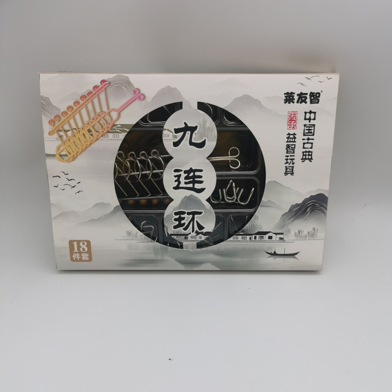 Kongming/Luban devetlanični puzzle set za razvoj logičkog razmišljanja – metalna konstrukcija, uzrast 7–14 godina.