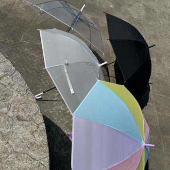 Umbrelă transparentă cu deschidere automată, țesătură PVC 170T, 8 brațe din oțel, raza 42–52 cm, greutate 220 g