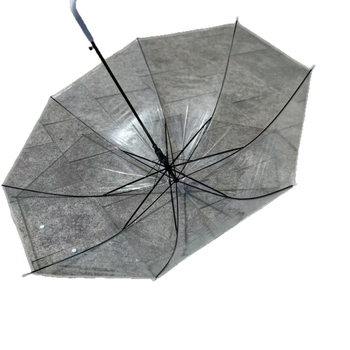 Umbrelă transparentă cu deschidere automată, țesătură PVC 170T, 8 brațe din oțel, raza 42–52 cm, greutate 220 g