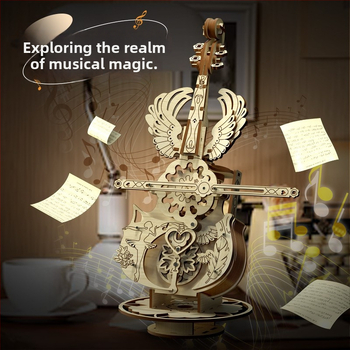 Cutie muzicală din lemn cu design de violoncel, blocuri asamblate manual, gravură, imprimare logo disponibil