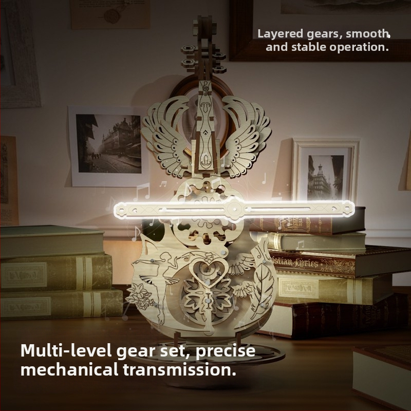 Cutie muzicală din lemn cu design de violoncel, blocuri asamblate manual, gravură, imprimare logo disponibil