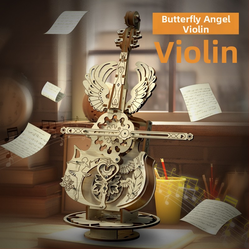 Cutie muzicală din lemn cu design de violoncel, blocuri asamblate manual, gravură, imprimare logo disponibil