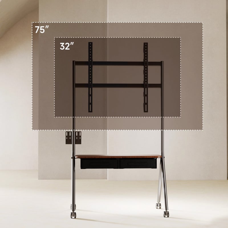 Mobilni TV kolica s ladicom i prostorom za pohranu — hladno valjana čelična konstrukcija, model Ml5b, 13 kg, kompatibilno sa Smart TV