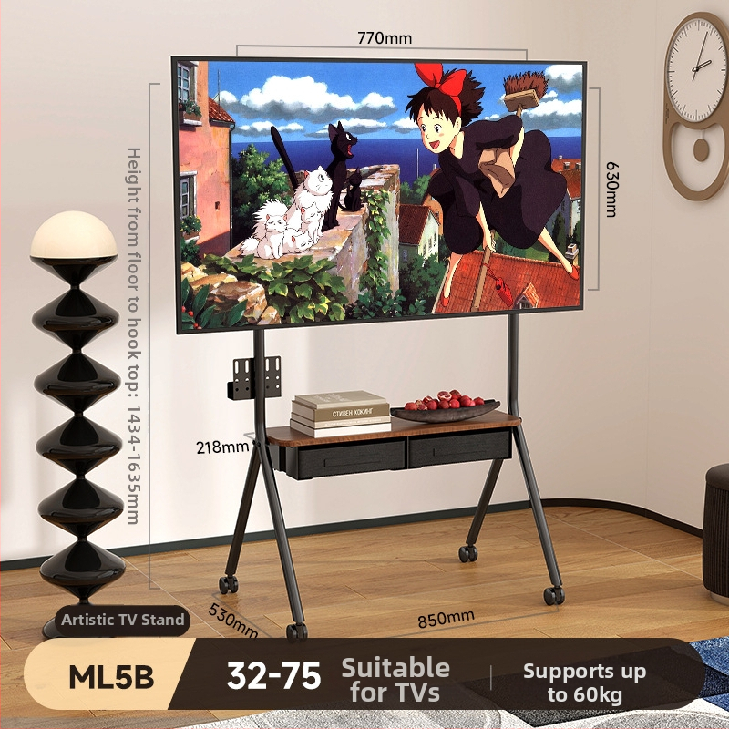Mobilný televízny vozík s úložným priestorom a šuplíkom — studená valcovaná oceľ, model Ml5b, 13 kg, kompatibilný so Smart TV
