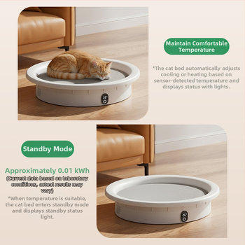 Котешко гнездо с интелигентно управление на температурата, цифрово тегло и автоматично отопление и охлаждане, от пластмасов материал, подходящо за всички сезони.