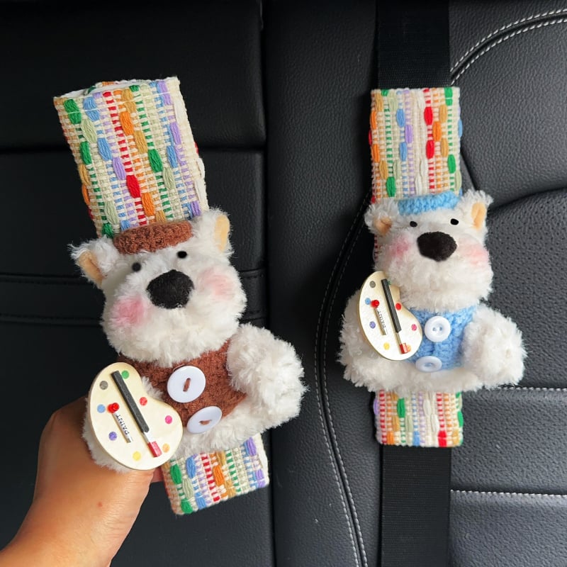 Yingyifei plišani jastuk za pojas automobila – Cute Painter West Highland dizajn, univerzalna kompatibilnost