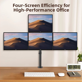 Otočný držiak na štyri monitory, model ml6843, materiál: studený valcovaný oceľ, kompatibilné s monitorami, hmotnosť 5–8 kg