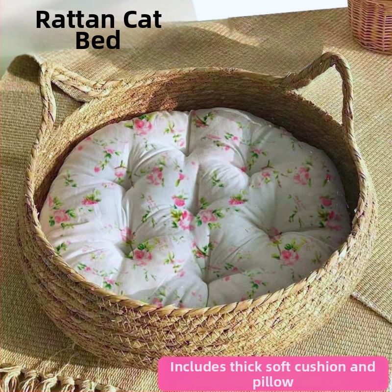 Всесезонно плетено котешко гнездо, PP памук, котешко легло и спална постелка