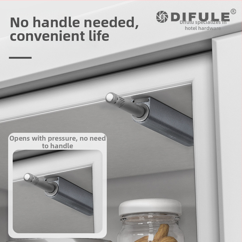 Μηχανισμος πορτας ντουλαπας με ανακτηση, τυπος ωθησης, κρυφο ανοικμα, μοντελο W079, υλικο αλουμινιου κραμα + POM, καταλληλο για ντουλαπες και πυρασφαλτικες πορτες, στυλ μοντερνο μινιμαλιστικο