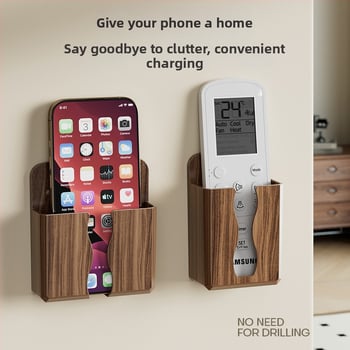 Organizator de depozitare montat pe perete pentru noptiere, cu suport de încărcare pentru telefon și suporturi pentru telecomenzi (Plastic • Model 61-22 • Rezistent la praf • Rotativ • Detasabil)