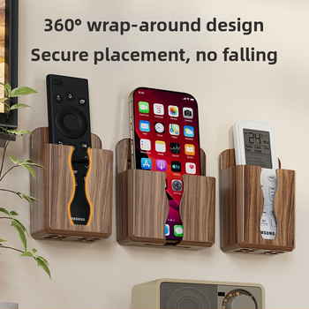 Organizator de depozitare montat pe perete pentru noptiere, cu suport de încărcare pentru telefon și suporturi pentru telecomenzi (Plastic • Model 61-22 • Rezistent la praf • Rotativ • Detasabil)