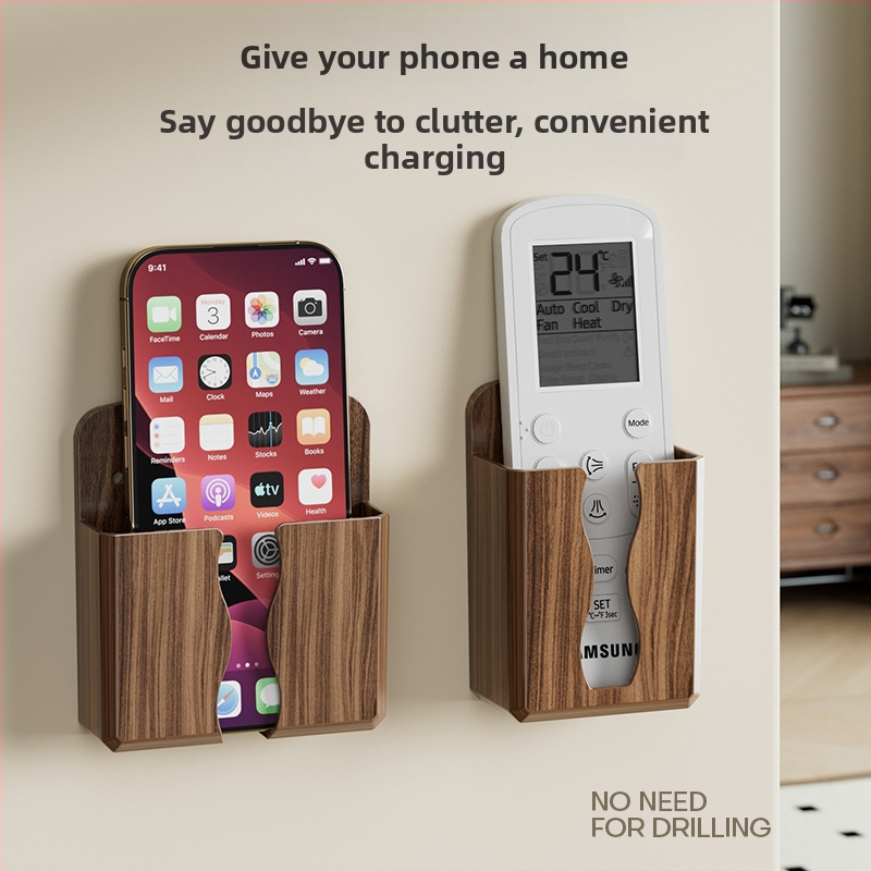 Organizator de depozitare montat pe perete pentru noptiere, cu suport de încărcare pentru telefon și suporturi pentru telecomenzi (Plastic • Model 61-22 • Rezistent la praf • Rotativ • Detasabil)