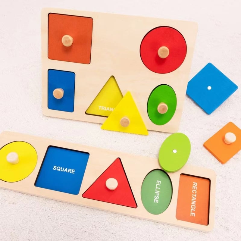 Drveni Montessori panel za slaganje oblika i hvatanje šakom – puzzle za bebe 0–3 godine, marka mywj, mogućnost prilagođenog uzorka