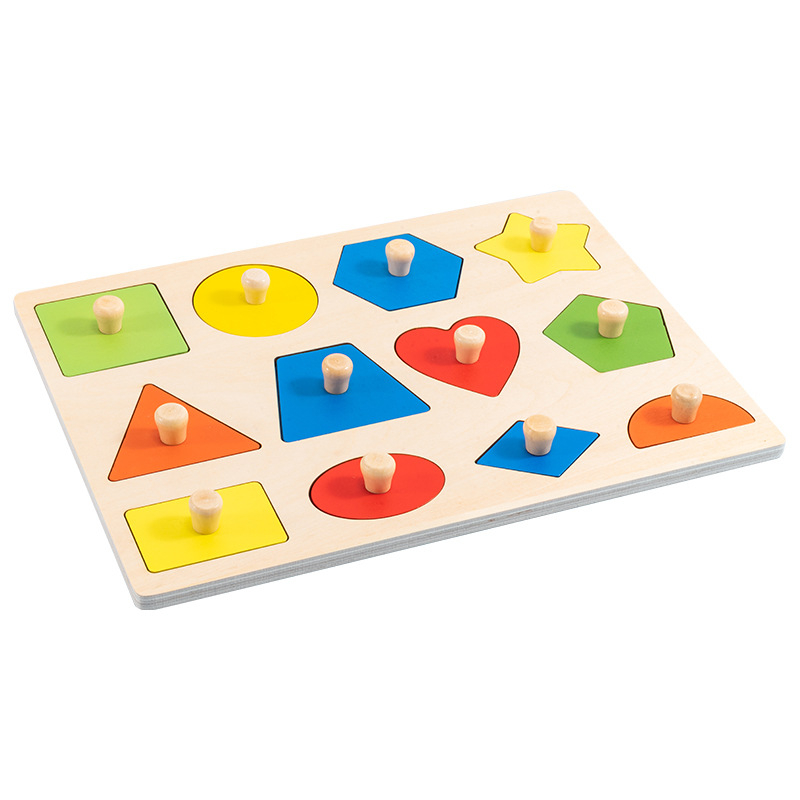 Drveni Montessori panel za slaganje oblika i hvatanje šakom – puzzle za bebe 0–3 godine, marka mywj, mogućnost prilagođenog uzorka