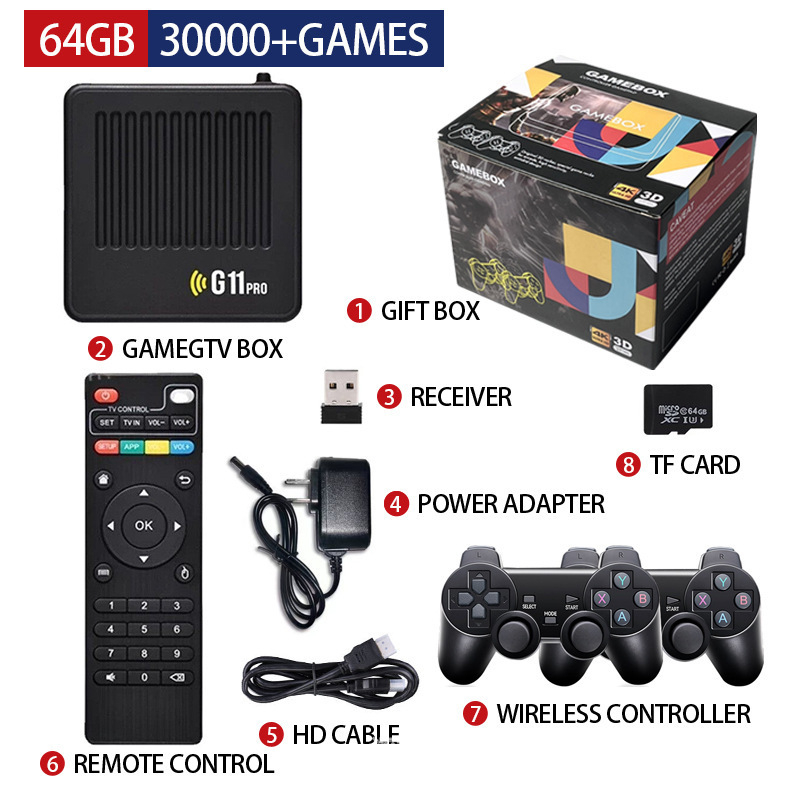 Consolă de jocuri pentru TV de casă cu sistem dual, set-top box, 4K HD, Android, 64GB, controlere fără fir