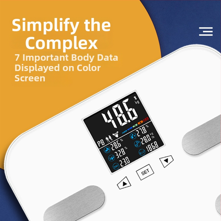 Έξυπνη ζυγαριά σώματος με VA μεγάλη οθόνη, Bluetooth για παρακολούθηση υγείας, μέτρηση λίπους και υδάτων σώματος, πλατφόρμα από ασφαλές κρύσταλλο, τροφοδοσία με 3 μπαταρίες AA