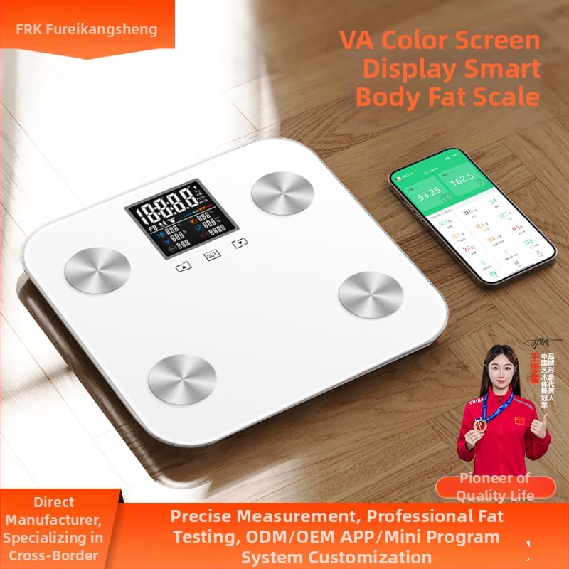 Έξυπνη ζυγαριά σώματος με VA μεγάλη οθόνη, Bluetooth για παρακολούθηση υγείας, μέτρηση λίπους και υδάτων σώματος, πλατφόρμα από ασφαλές κρύσταλλο, τροφοδοσία με 3 μπαταρίες AA
