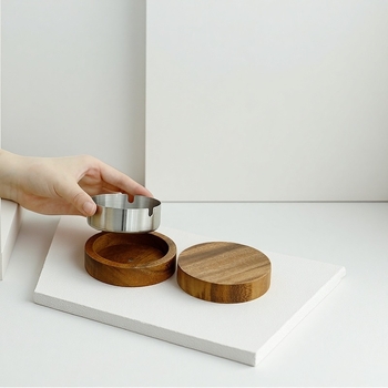 Drveni pepeљara s poklopcem, okruglog oblika, za dom i ured, nordijski stil, sprječava rasipanje pepela