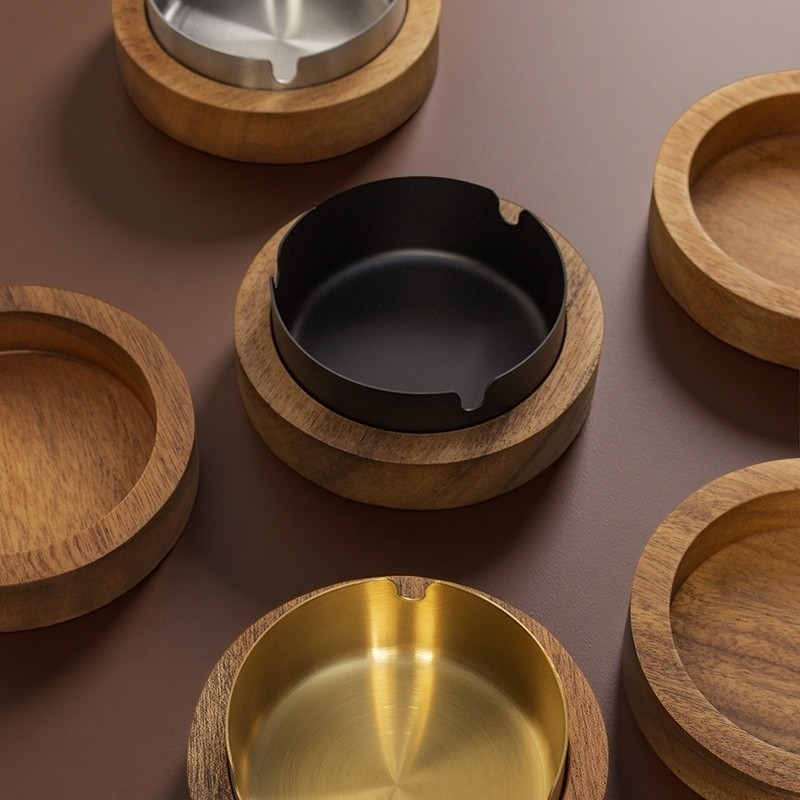 Drveni pepeљara s poklopcem, okruglog oblika, za dom i ured, nordijski stil, sprječava rasipanje pepela