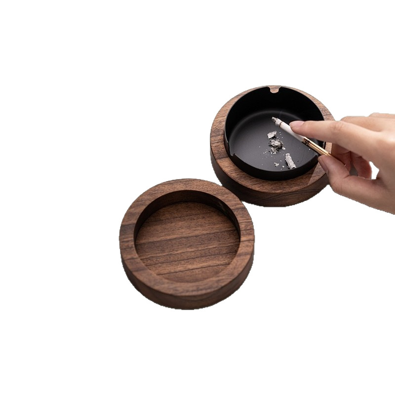 Drveni pepeљara s poklopcem, okruglog oblika, za dom i ured, nordijski stil, sprječava rasipanje pepela