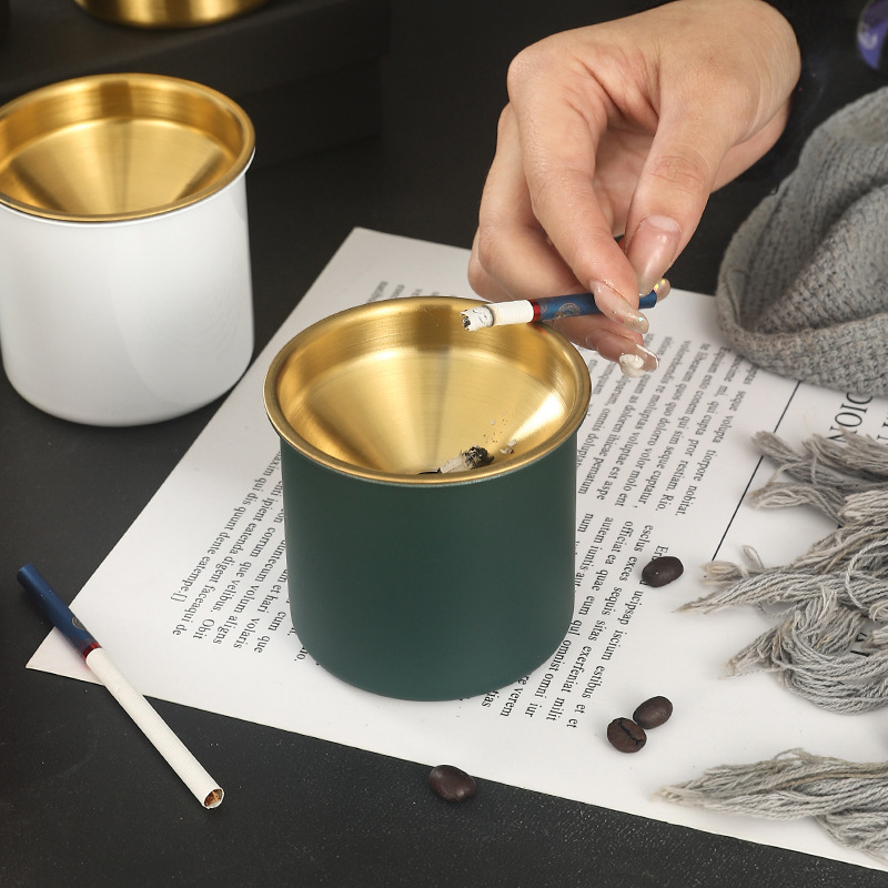 Pepeljak od nehrđajućeg čelika s poklopcem, oblik lijevka, korejskog stila, dekorativan, ispis logotipa, mogućnost prilagođavanja