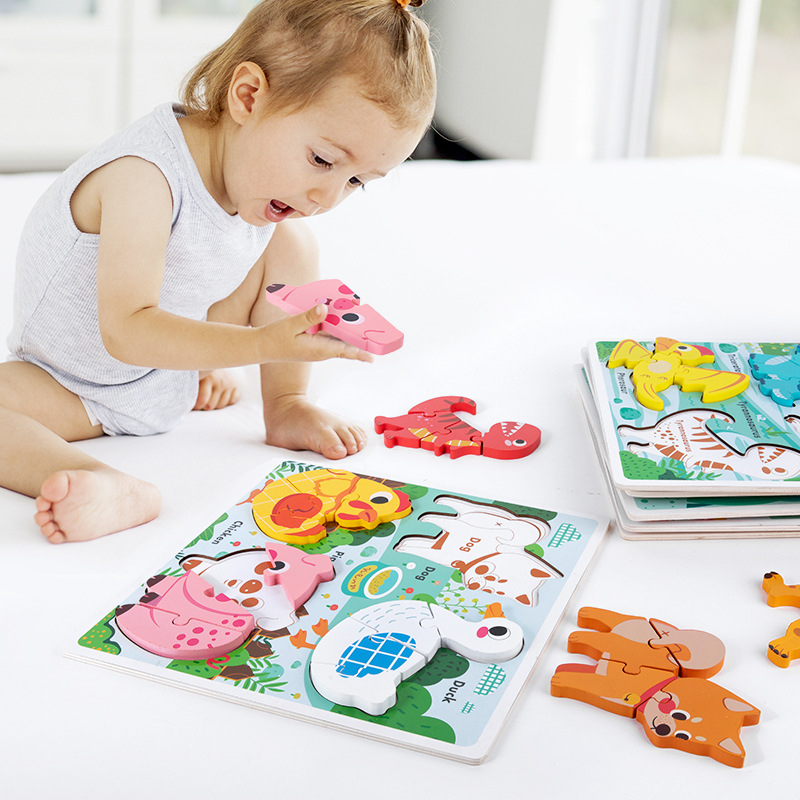 Drveni 3D puzzle za djecu 0–3 godine – blister pakiranje, prilagodljivi uzorci