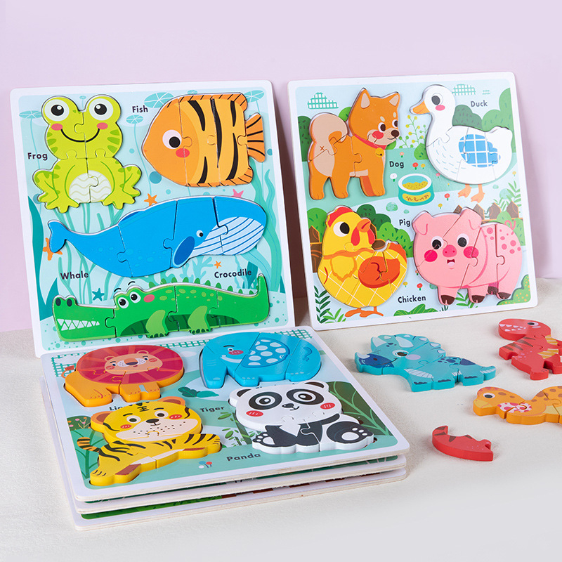 Drveni 3D puzzle za djecu 0–3 godine – blister pakiranje, prilagodljivi uzorci