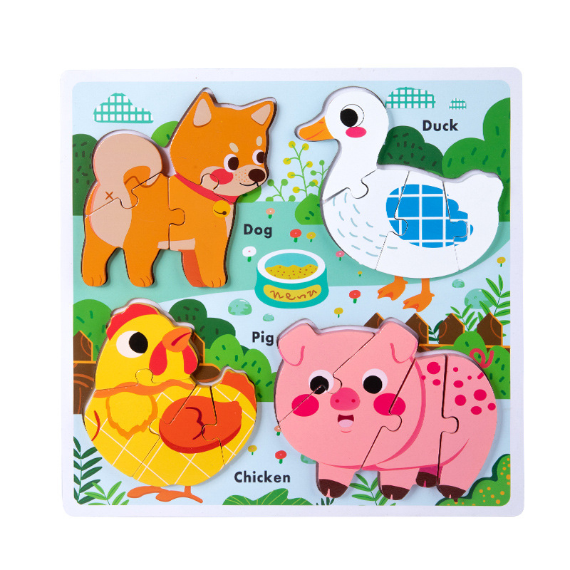Drveni 3D puzzle za djecu 0–3 godine – blister pakiranje, prilagodljivi uzorci