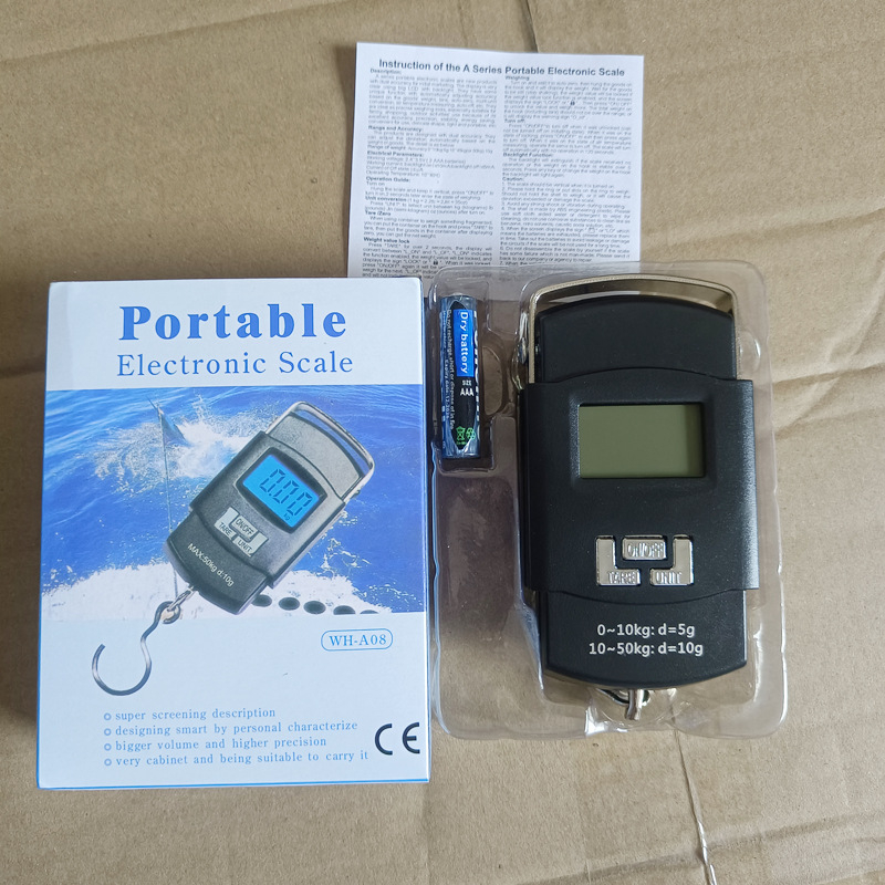 LB-A08 prijenosna elektronička vaga za prtljagu, precizno mjerenje u gramima; raspon mjerenja 50 kg; elektroničko mjerenje; napajanje s 2x AAA baterije.