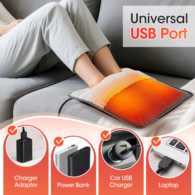Podmetač za stopala s USB grijanjem, prilagodljiva temperatura, 5V, 8.4W, model 772572, upravljanje gumbom