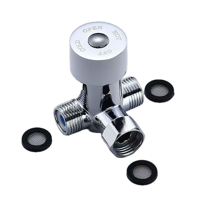 Valvă termostatică de amestec pentru apă caldă și rece, distribuitor cu două intrări și o ieșire, robinet cu trei căi, corp din cupru, model a001