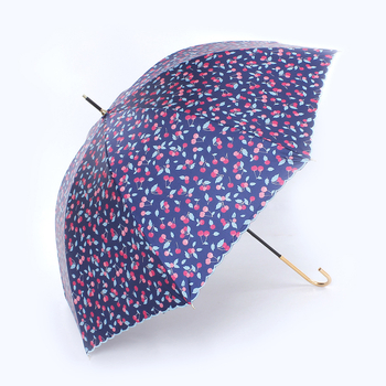 Dugi kišobran s izvezom trešnje, vinilna navlaka, 8 čeličnih šipki, ručno otvaranje i zatvaranje, UPF>50