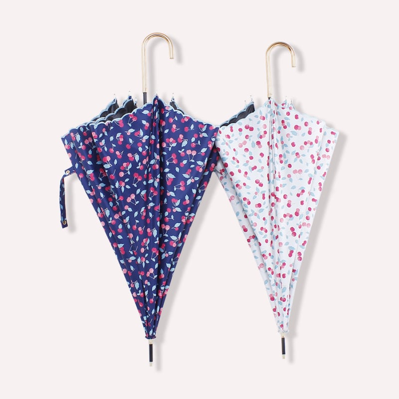 Dugi kišobran s izvezom trešnje, vinilna navlaka, 8 čeličnih šipki, ručno otvaranje i zatvaranje, UPF>50