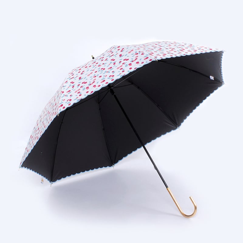 Dugi kišobran s izvezom trešnje, vinilna navlaka, 8 čeličnih šipki, ručno otvaranje i zatvaranje, UPF>50