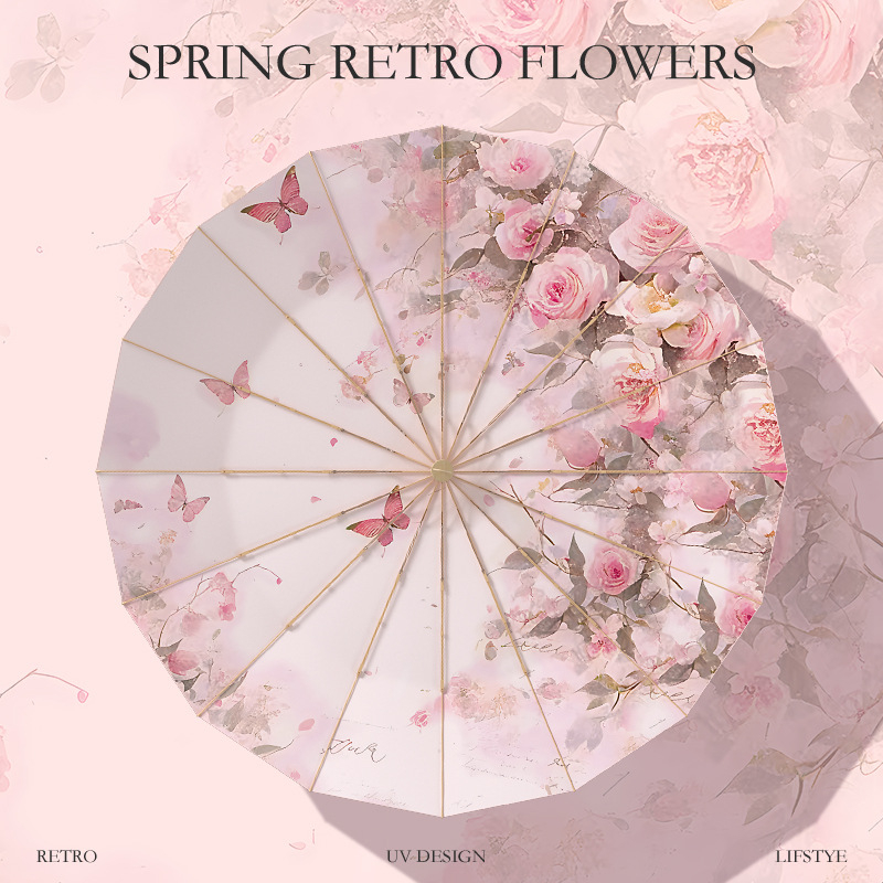 Suncobran s 16 rebara, UV zaštita UPF50+, ručno otvaranje i zatvaranje, poliester tkanina, željezna rebra